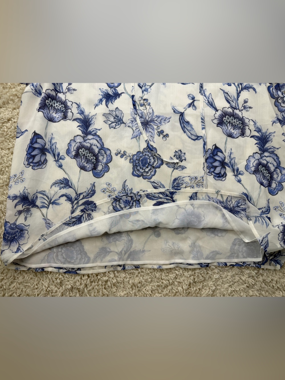 Blue Floral Ruffle Sleeve Womens Top - White & Blue XL - Picture 3 of 6